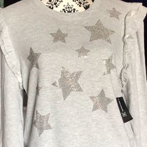 INC Womens gray Rhinestone long sleeve women blouse
